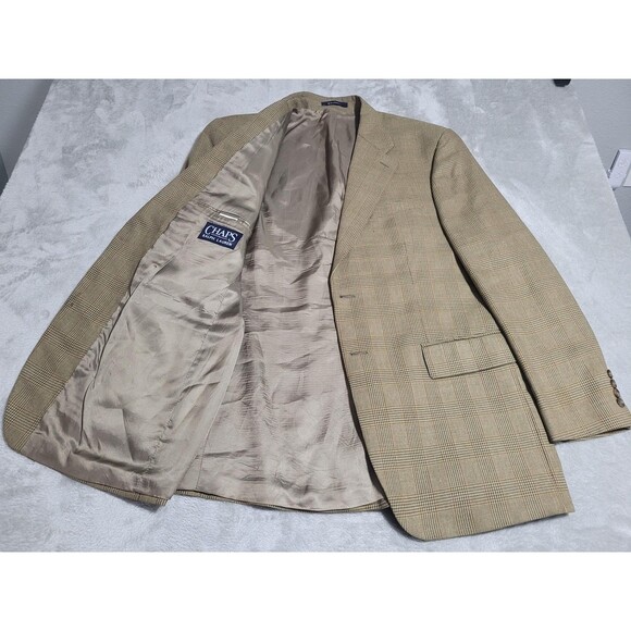 Chaps Other - Ralph Lauren Sport Coat Mens 44 Long Beige Plaid Tweed Blazer 2 Button